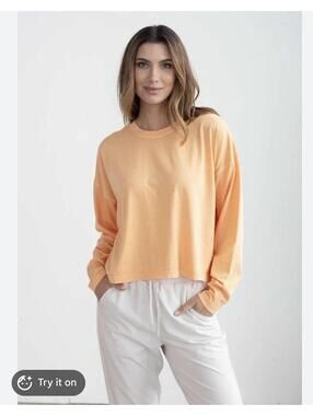 chicka-d Apricot Long Sleeve Cotton Jersey Top Size S NWT